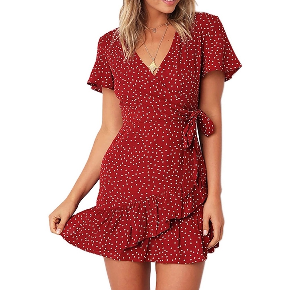 Red Polka Dot Wrap Dress